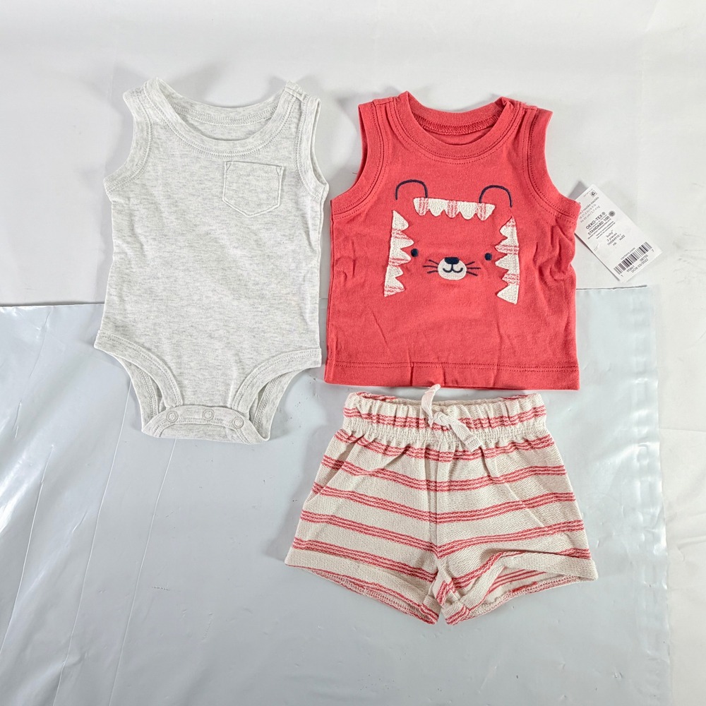 Carter's Newborn Baby 3-Piece Tiger Bear Muscle Tank Bodysuit Shorts Outfit Set